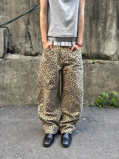 Washed Leopard Wide Cotton Pants