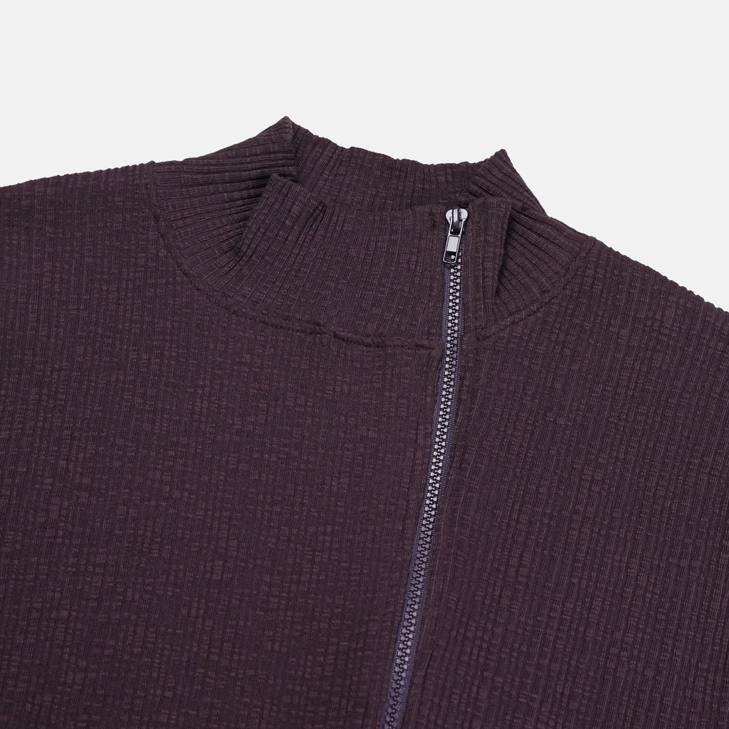 Ribbed Mock-Neck Zip Knit Top