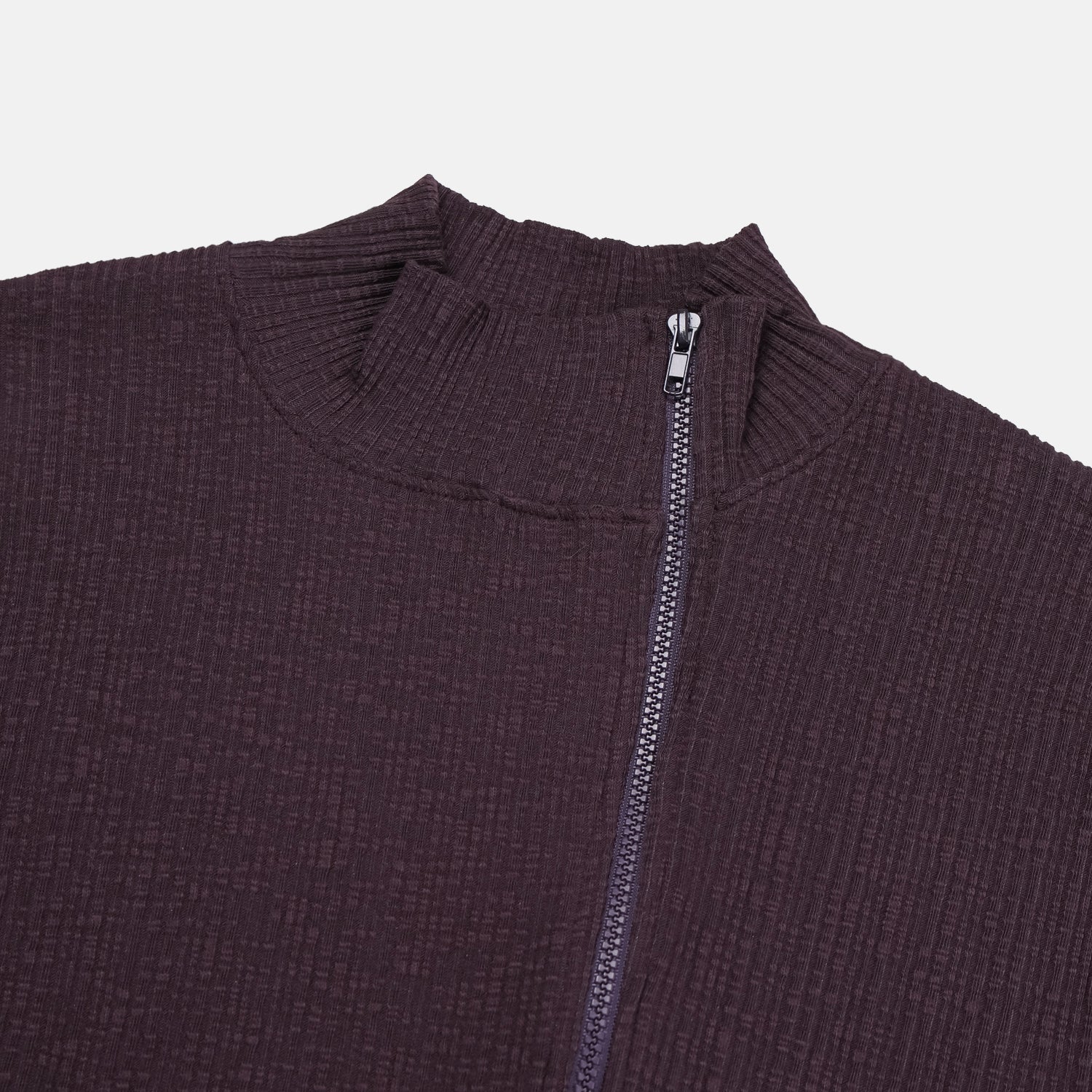 Ribbed Mock-Neck Zip Knit Top