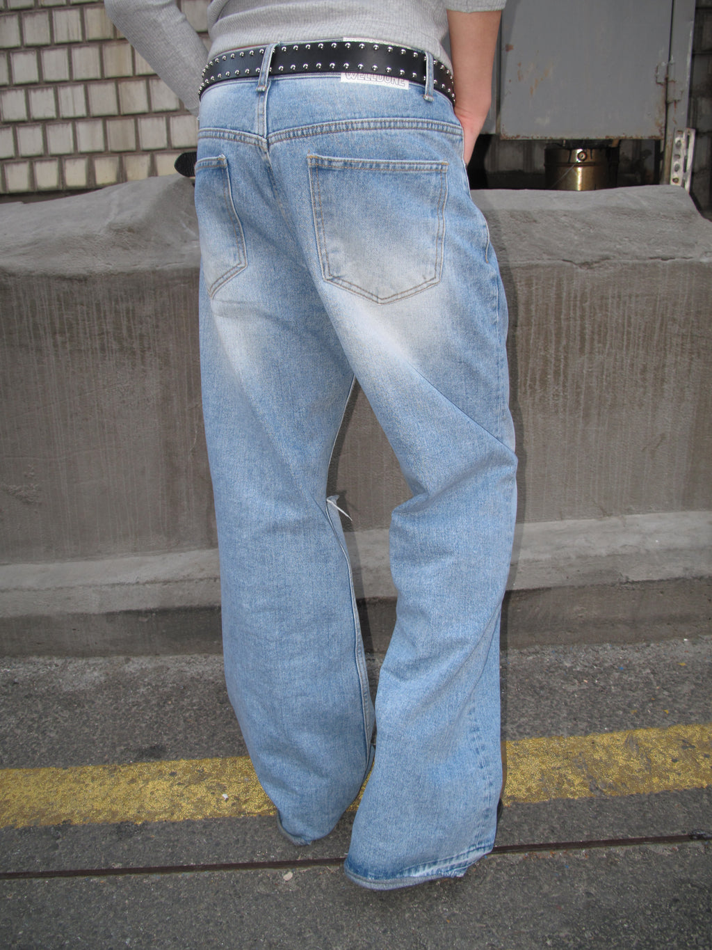 Distressed Knee-Cut Light-Wash Bootcut Jeans