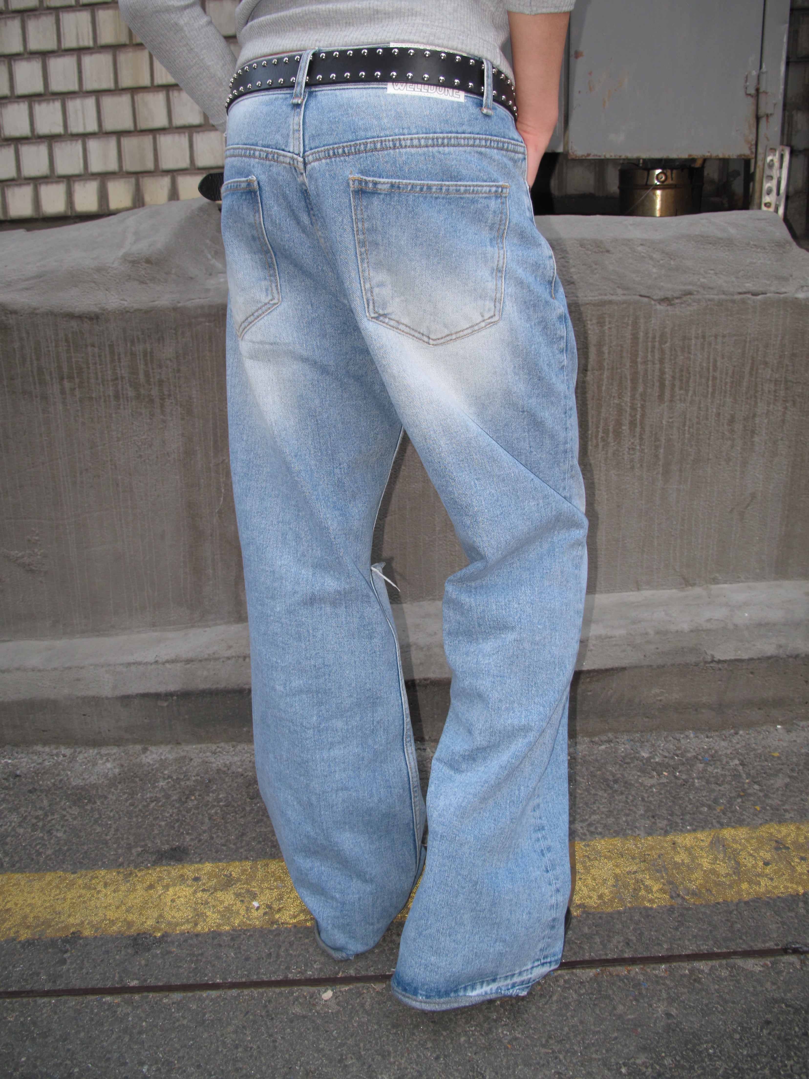Distressed Knee-Cut Light-Wash Bootcut Jeans