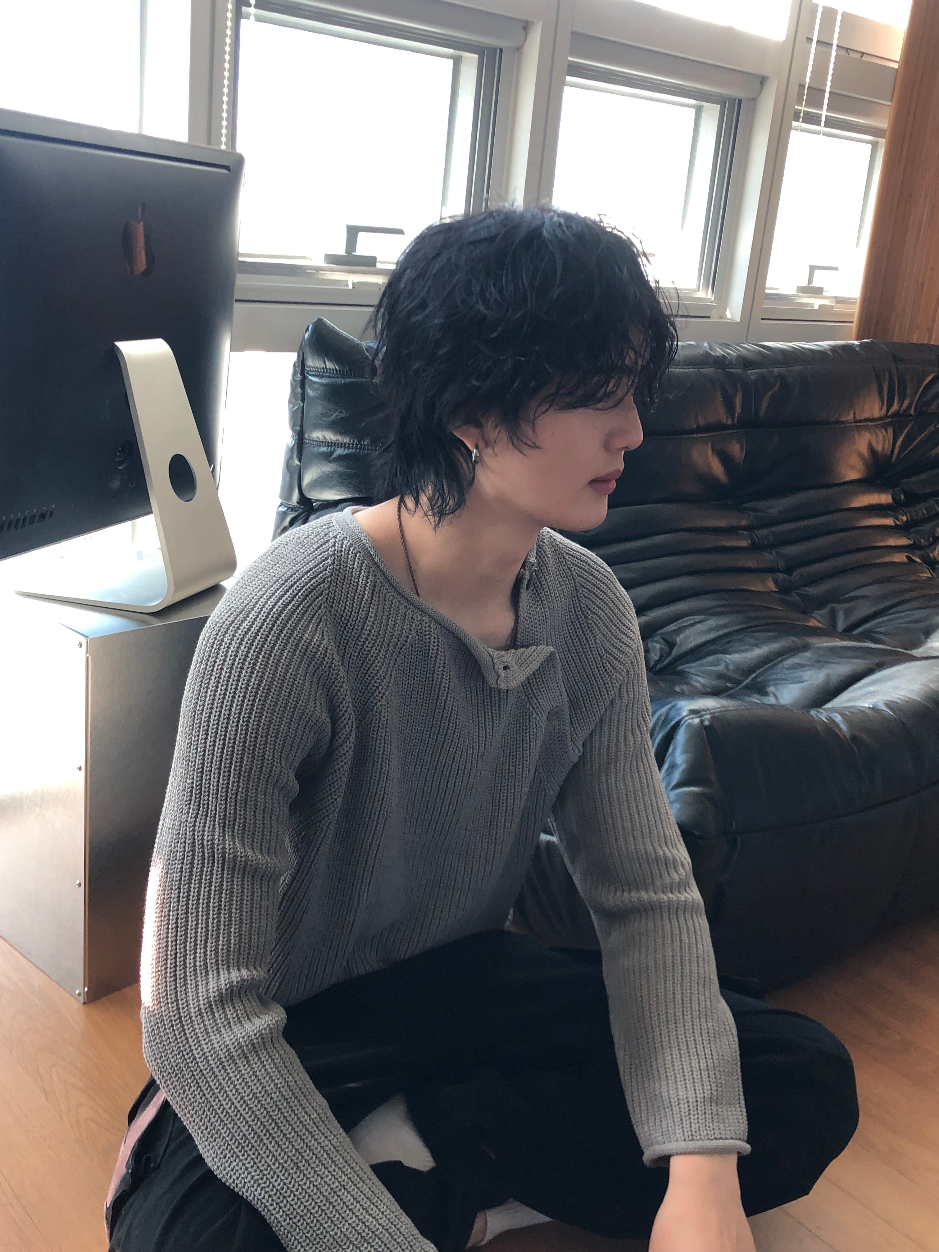 Cropped Bato Cut Henley Knit