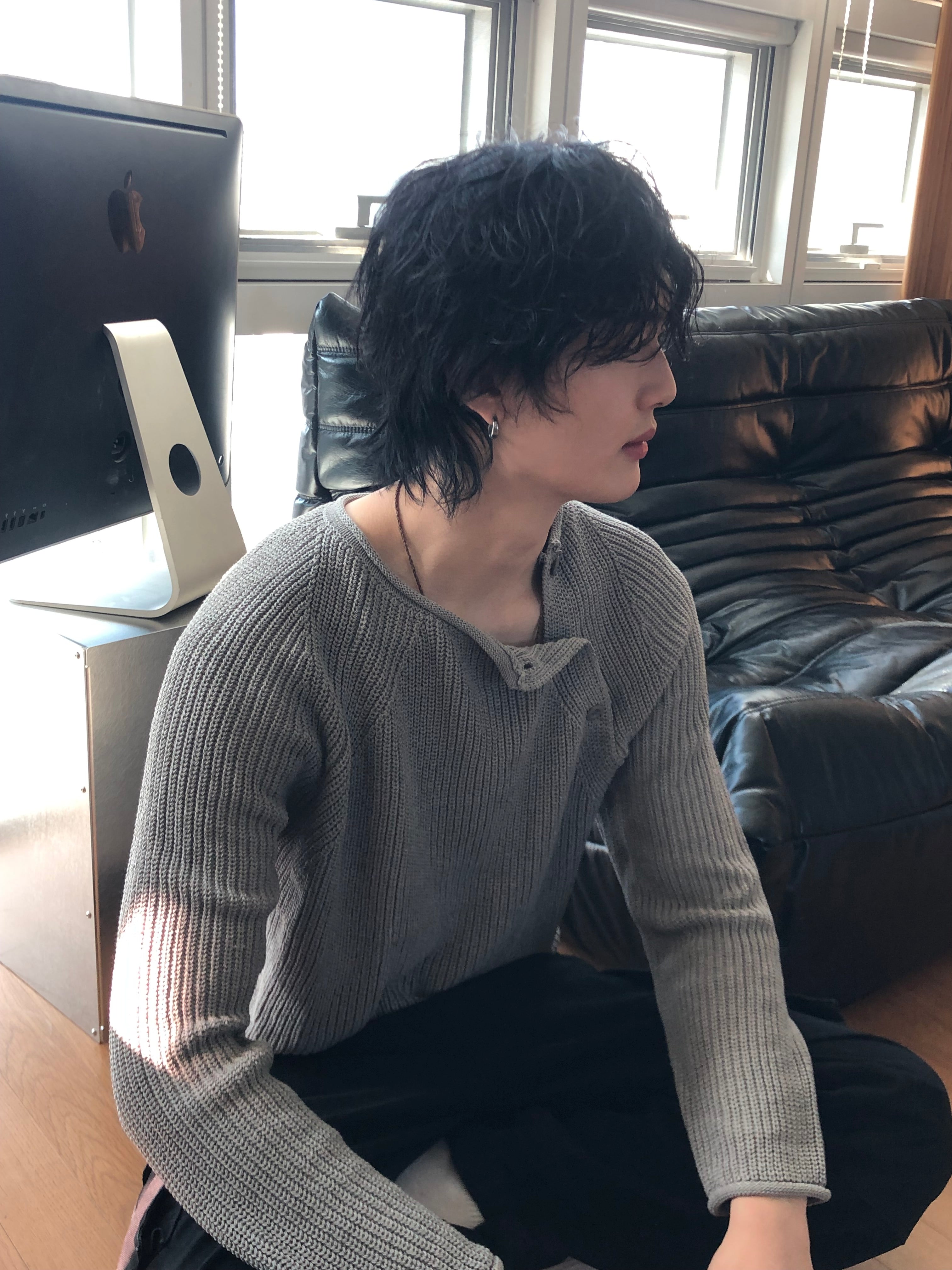 Cropped Bato Cut Henley Knit