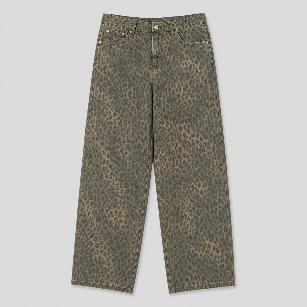 Washed Leopard Wide Cotton Pants