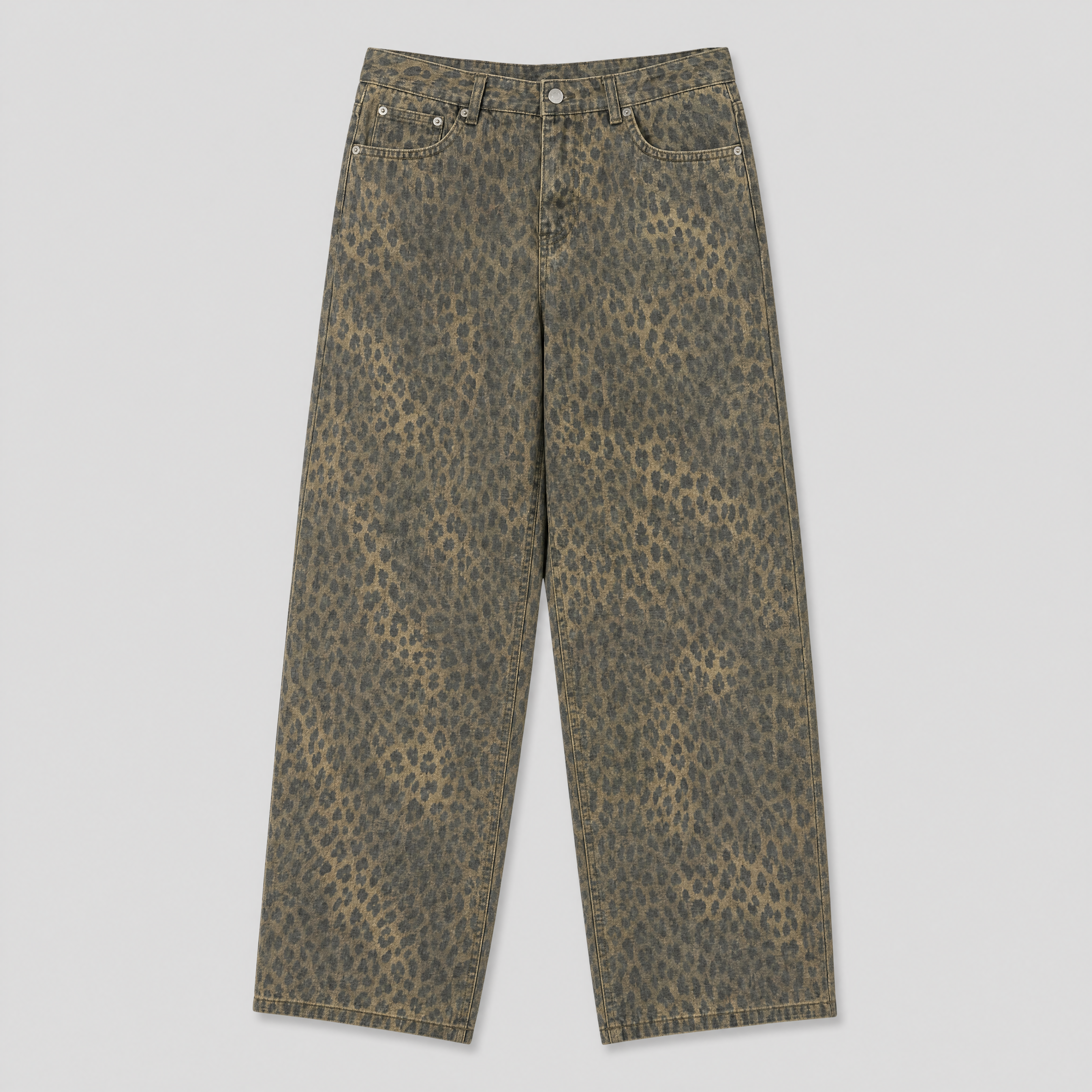 Washed Leopard Wide Cotton Pants