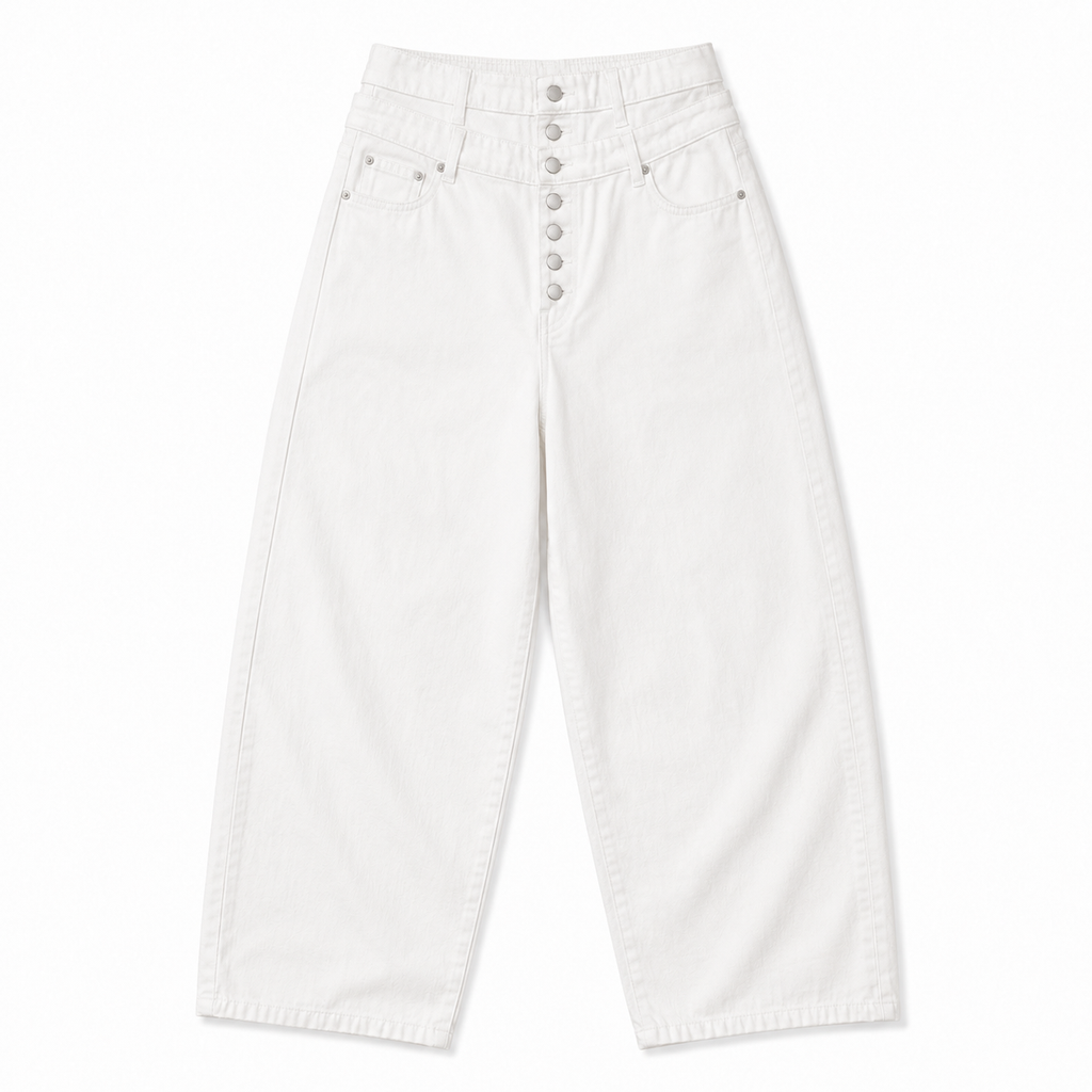 Button-Fly Layered Wide Cotton Pants