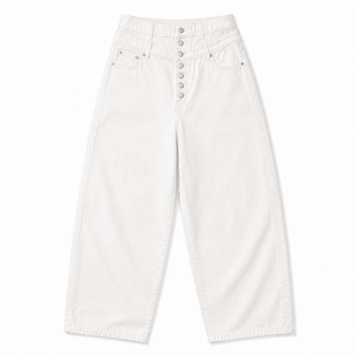 Button-Fly Layered Wide Cotton Pants
