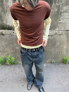 Oil-Wash Semi-Flare Jeans