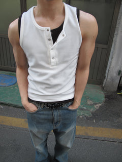 Ring-Button Henley Tank Top