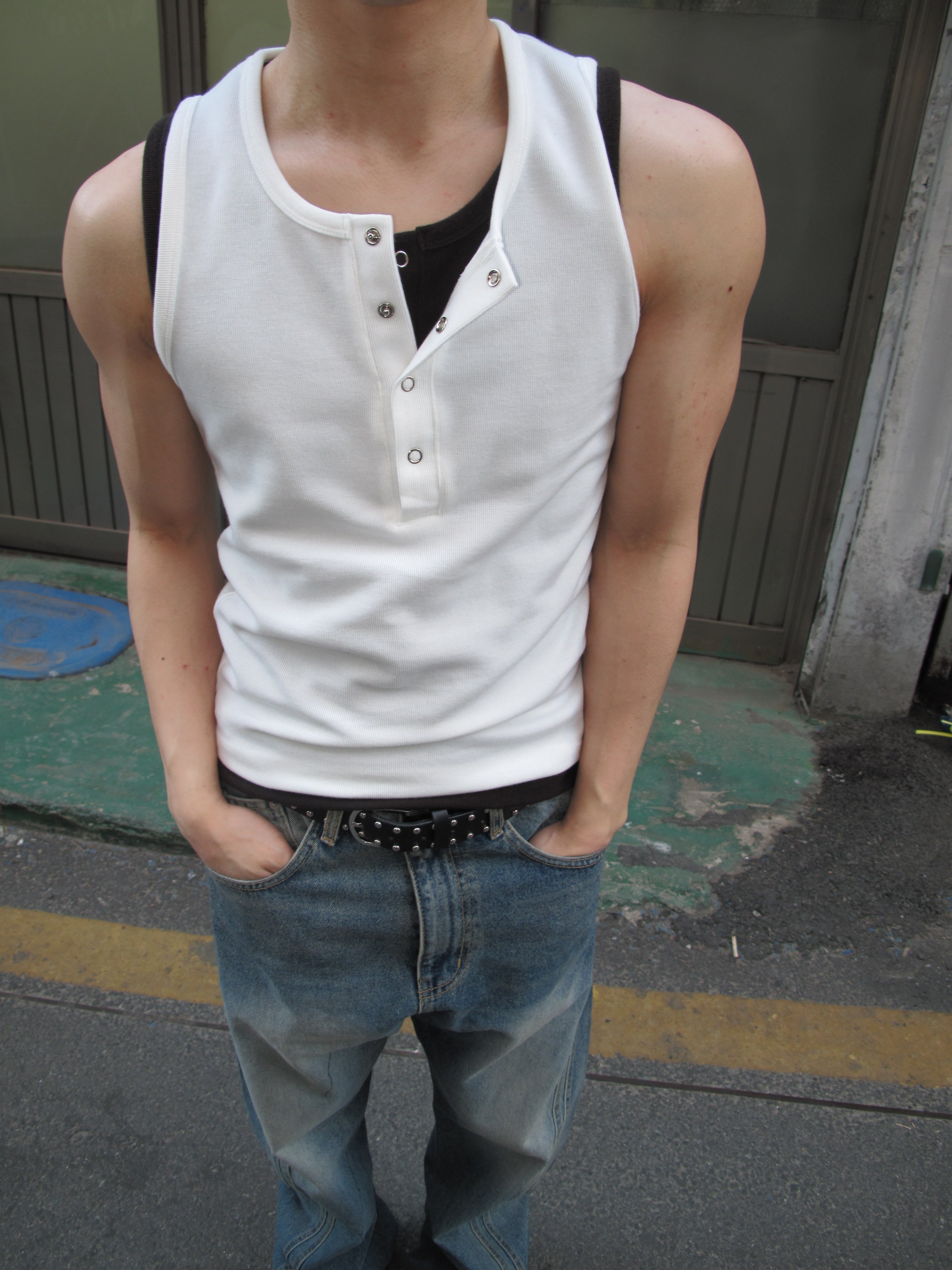 Ring-Button Henley Tank Top