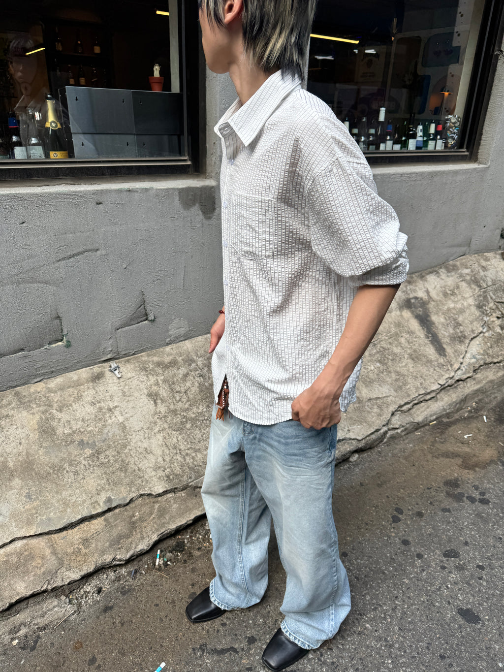 Washed Wide-Leg Denim Pants