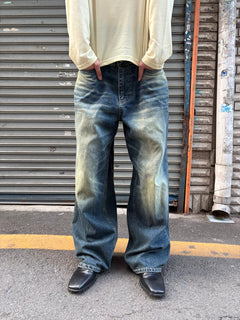 Washed Wide-Leg Denim Pants