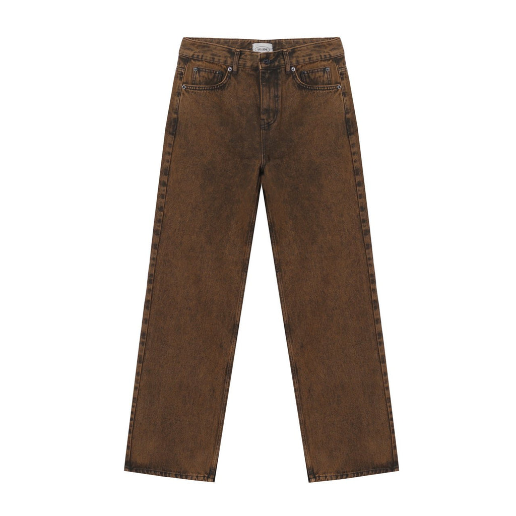 Brown Vintage Wash Wide Denim Pants