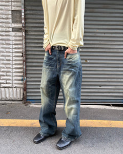 Washed Wide-Leg Denim Pants