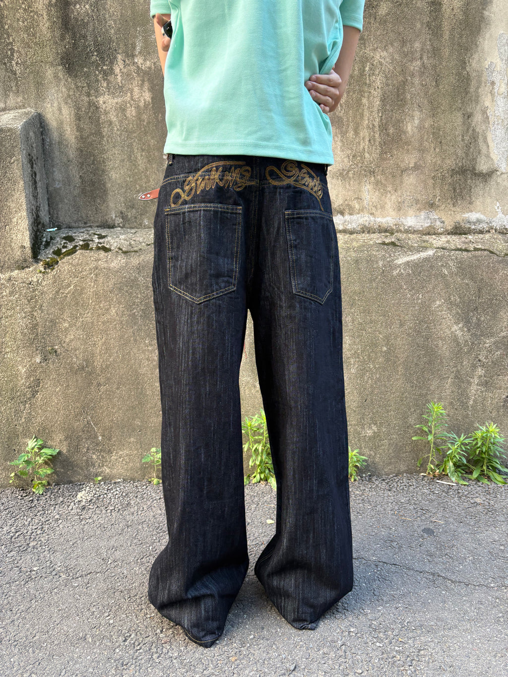 Script-Embroidered Selvedge Jeans