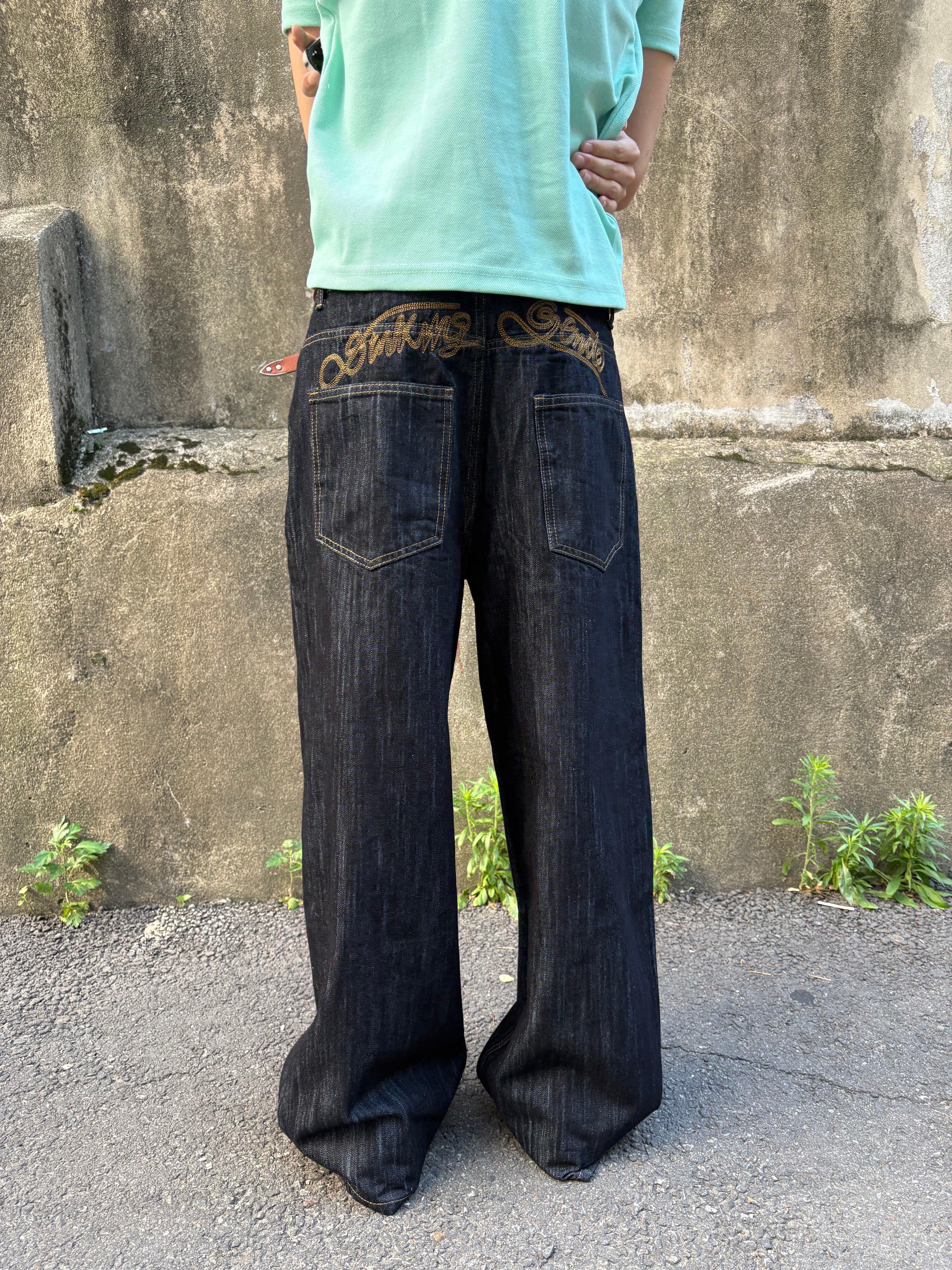 Script-Embroidered Selvedge Jeans