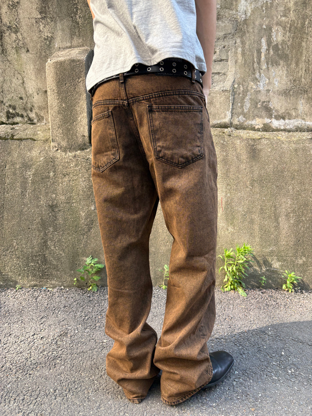 Brown-Black Mid-Wide Denim Pants