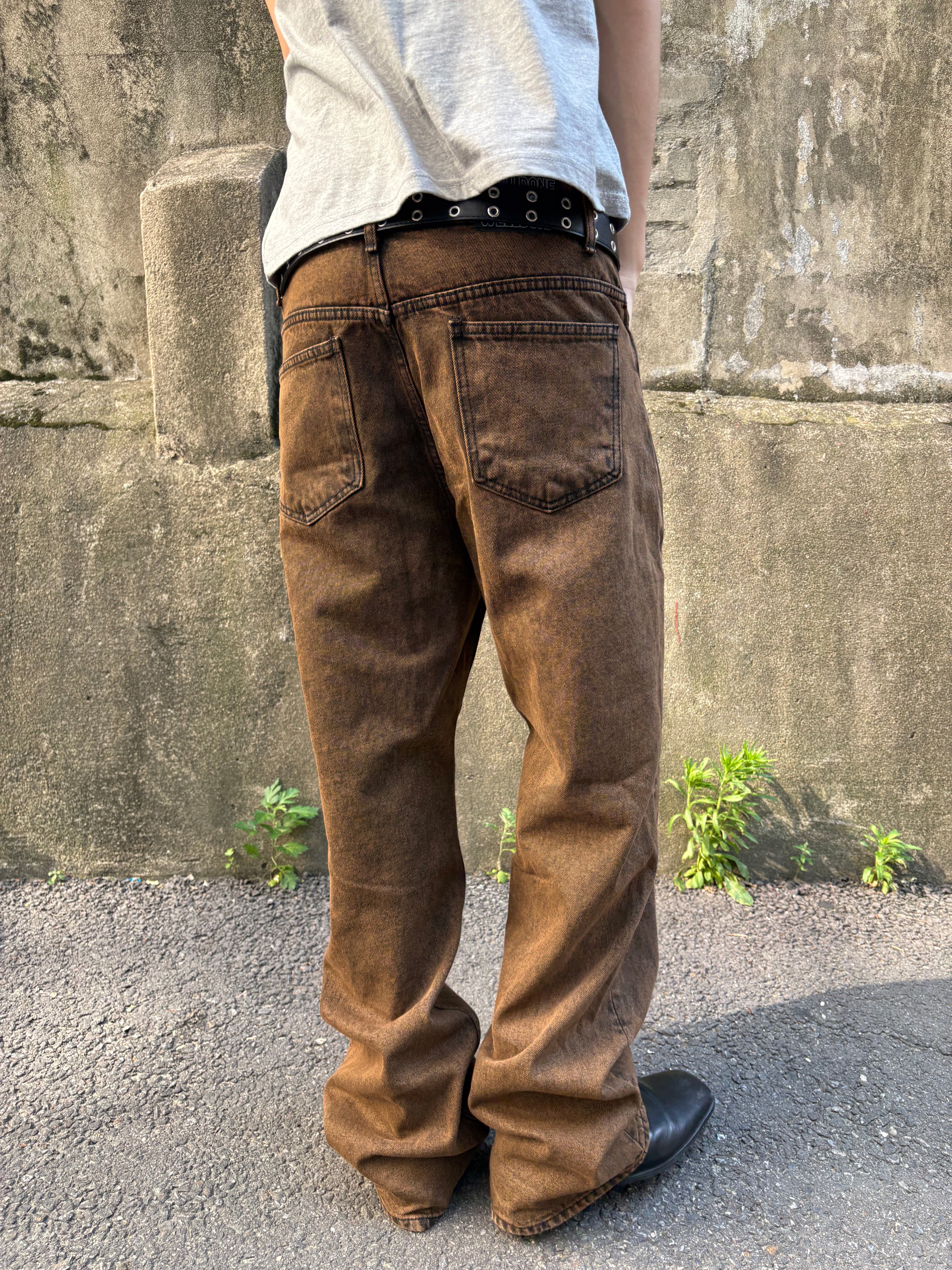 Brown-Black Mid-Wide Denim Pants