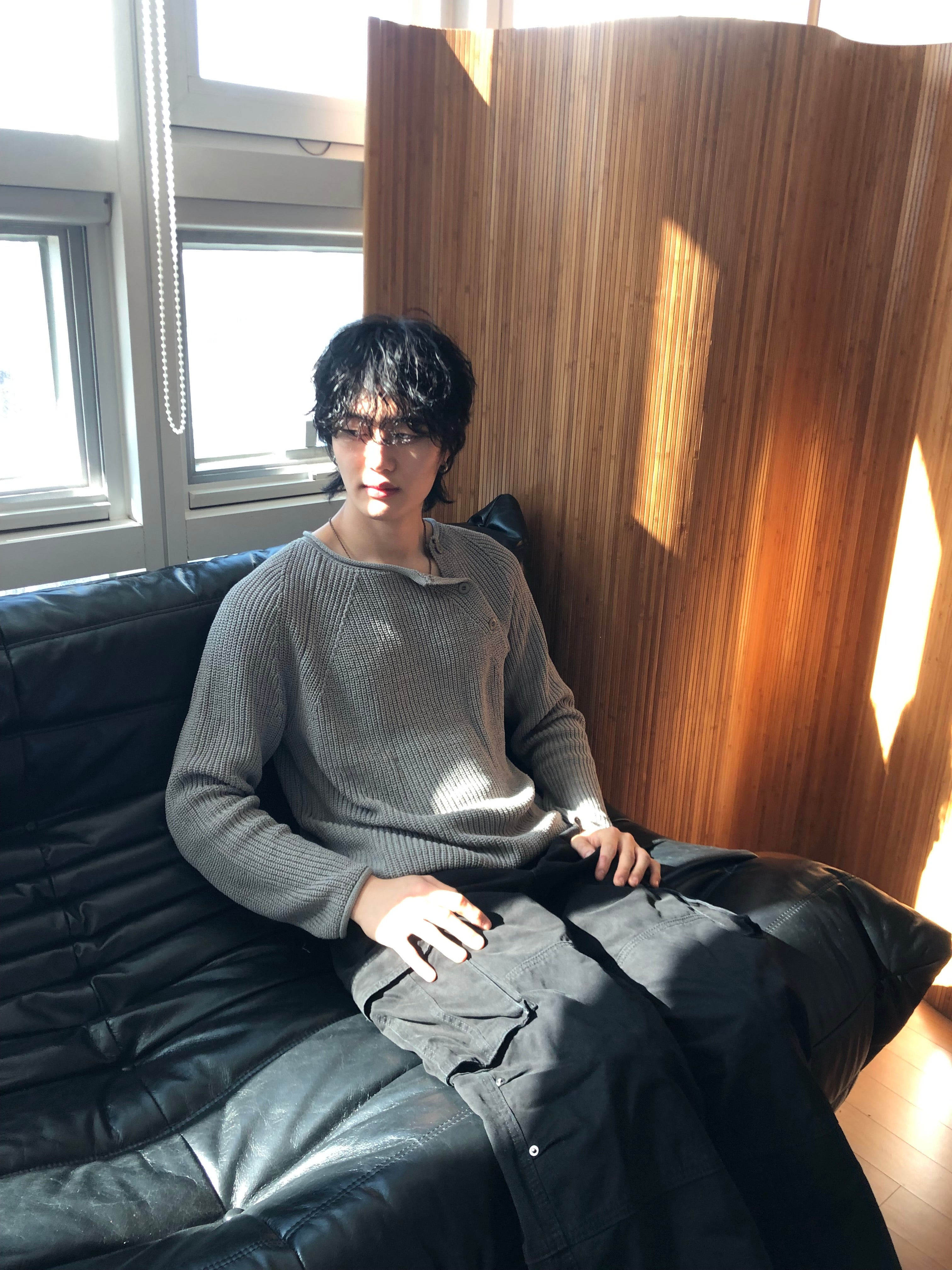 Cropped Bato Cut Henley Knit