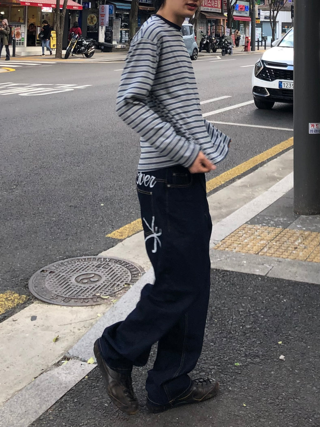 Carry Over Embroidery Wide Denim Pants