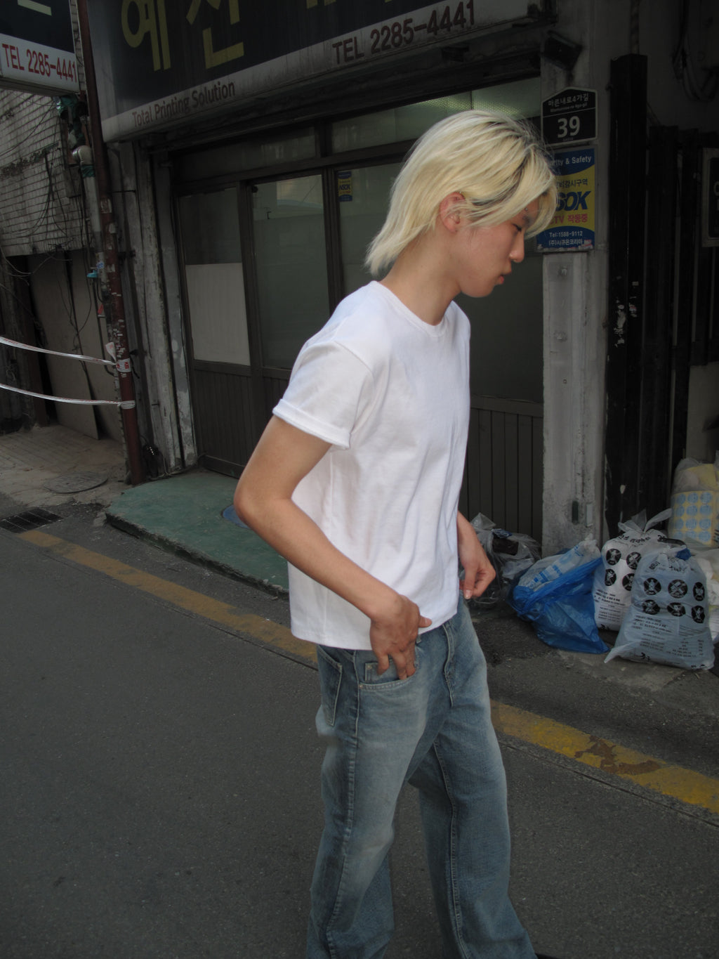 Brushed Mid-Wash Flare Denim Pants