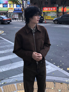 Faux Suede Cropped Zip Jacket