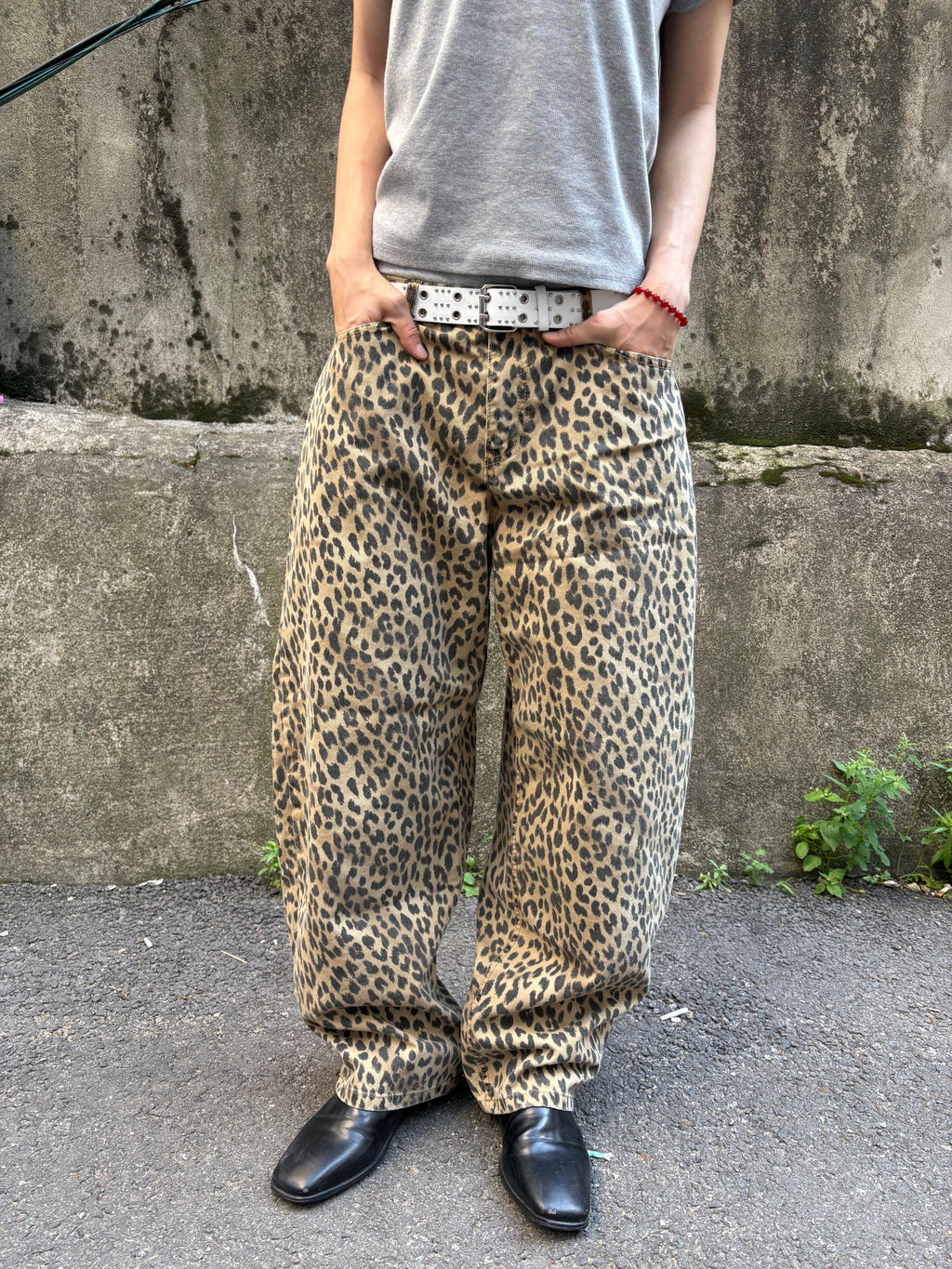Washed Leopard Wide Cotton Pants