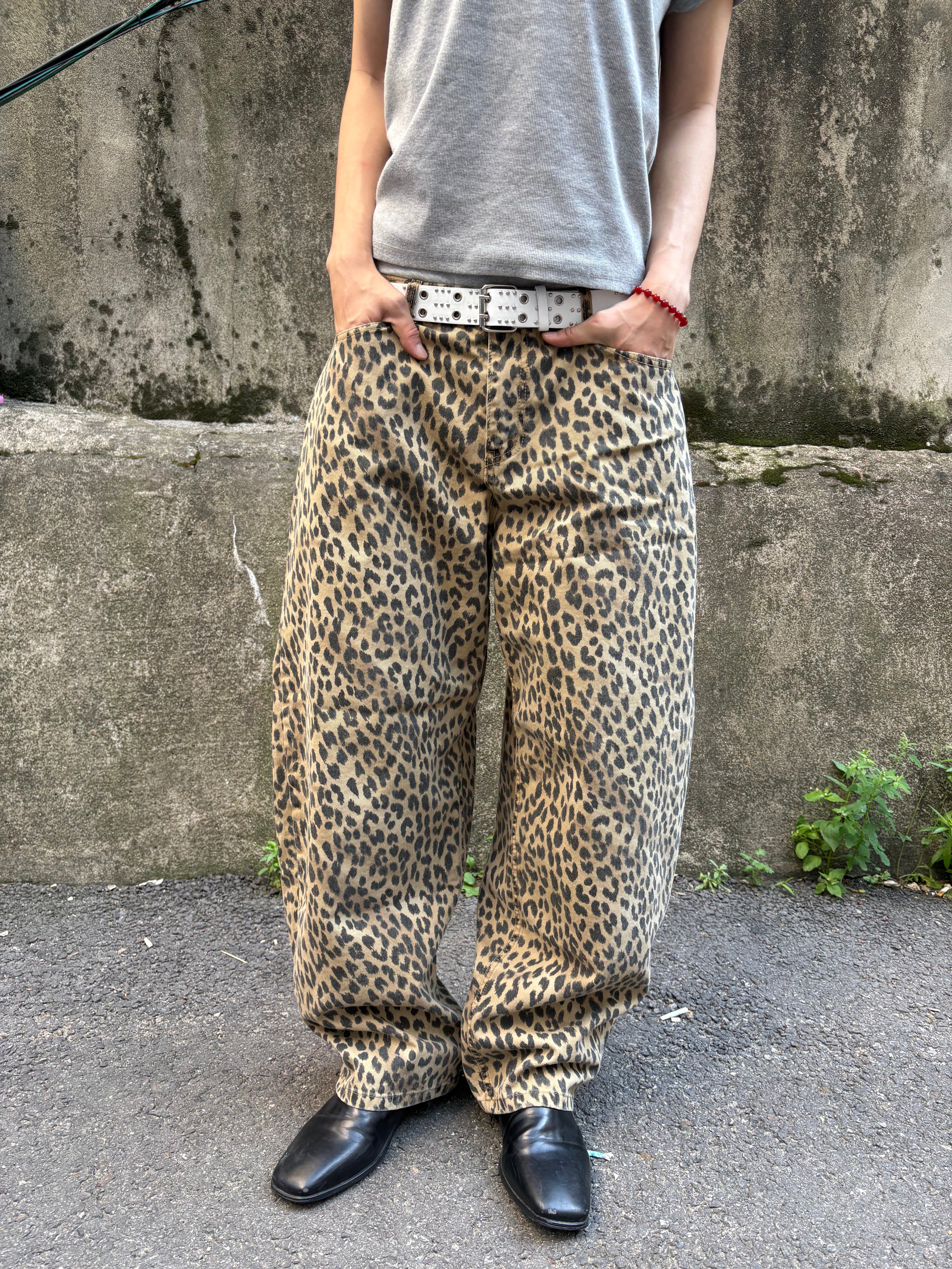 Washed Leopard Wide Cotton Pants
