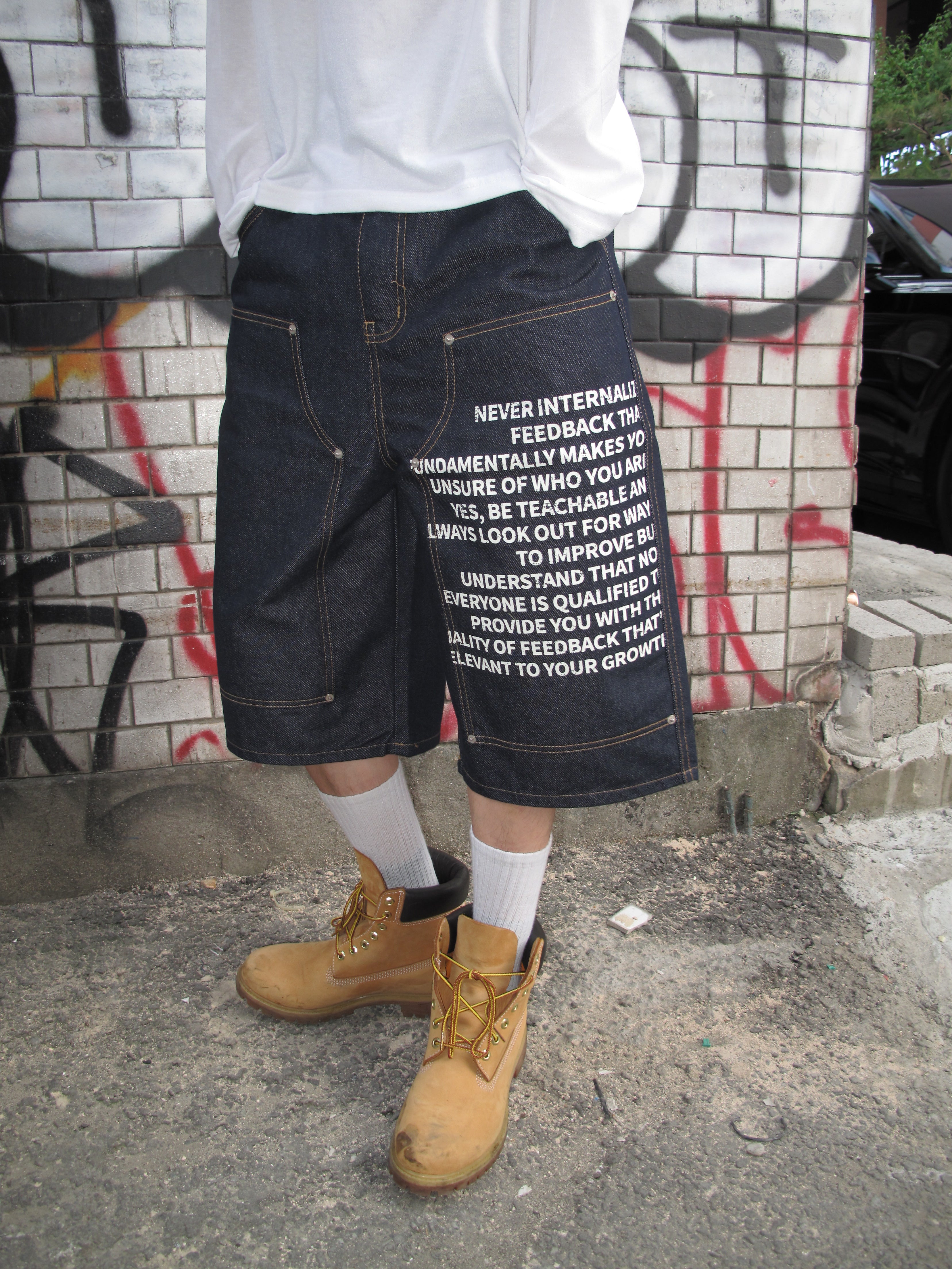 Graphic Double-Knee Denim Bermuda Shorts