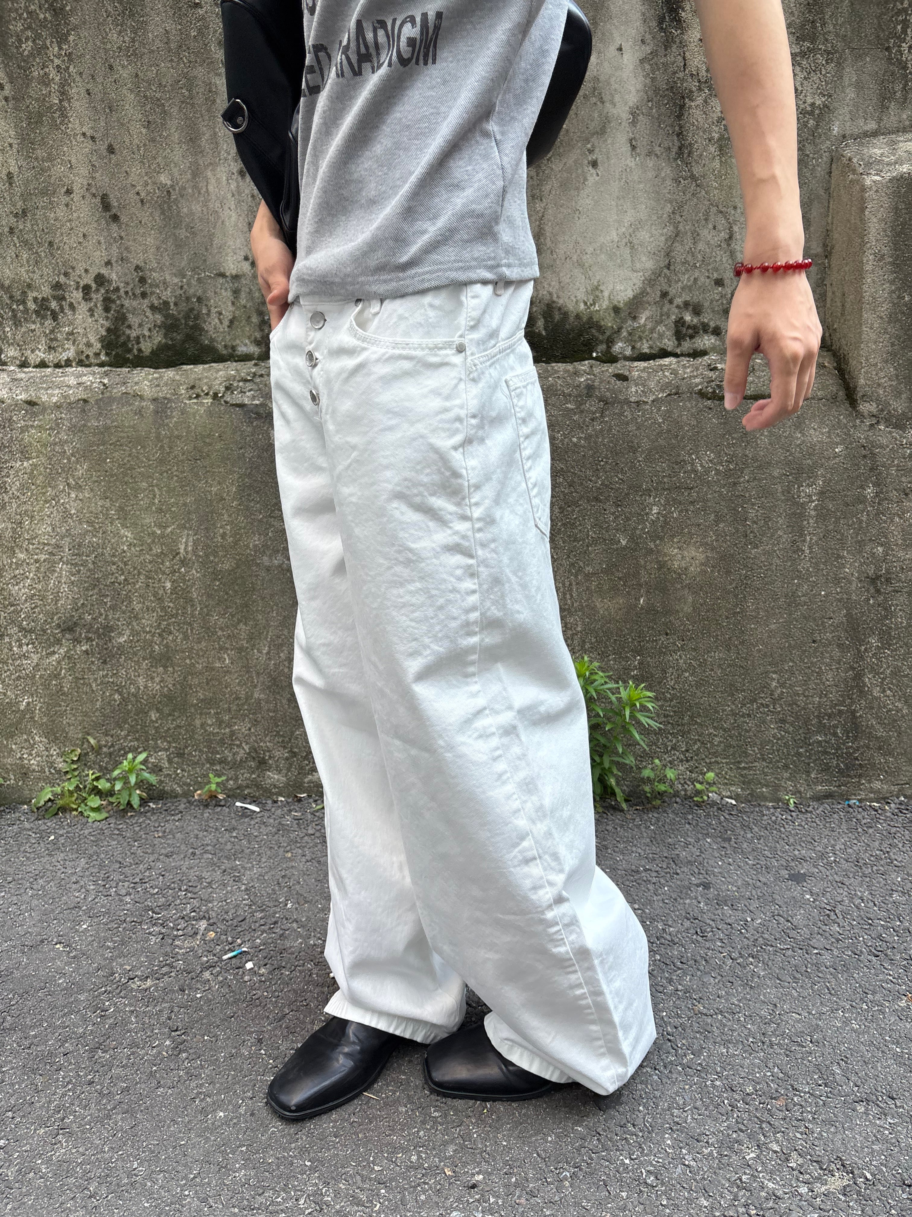 Button-Fly Layered Wide Cotton Pants