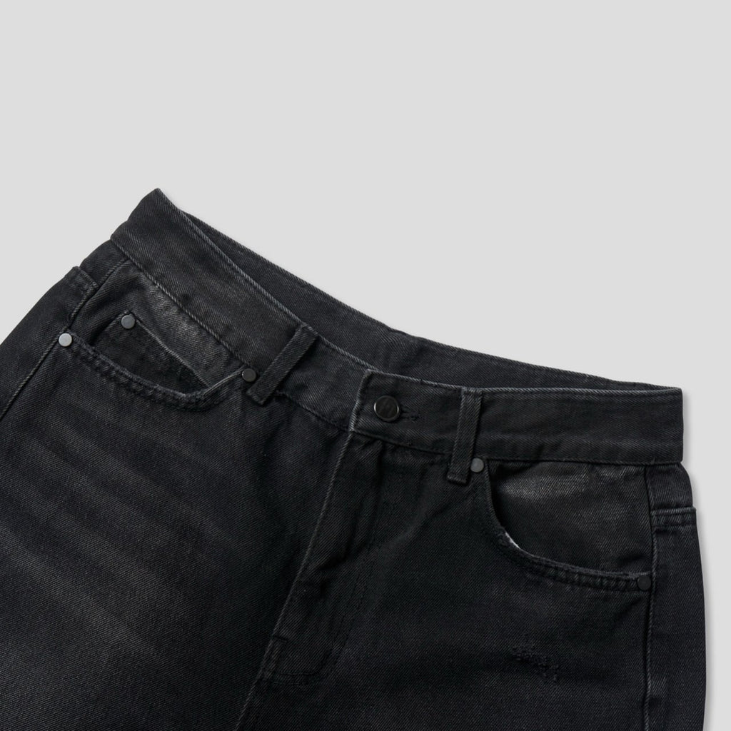 Distressed Washed Black Wide-Flare Jeans