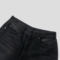 Distressed Washed Black Wide-Flare Jeans