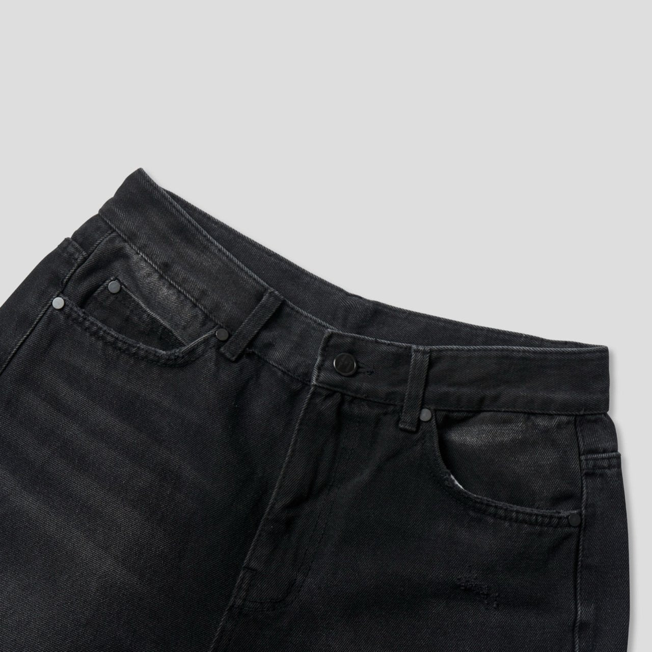Distressed Washed Black Wide-Flare Jeans
