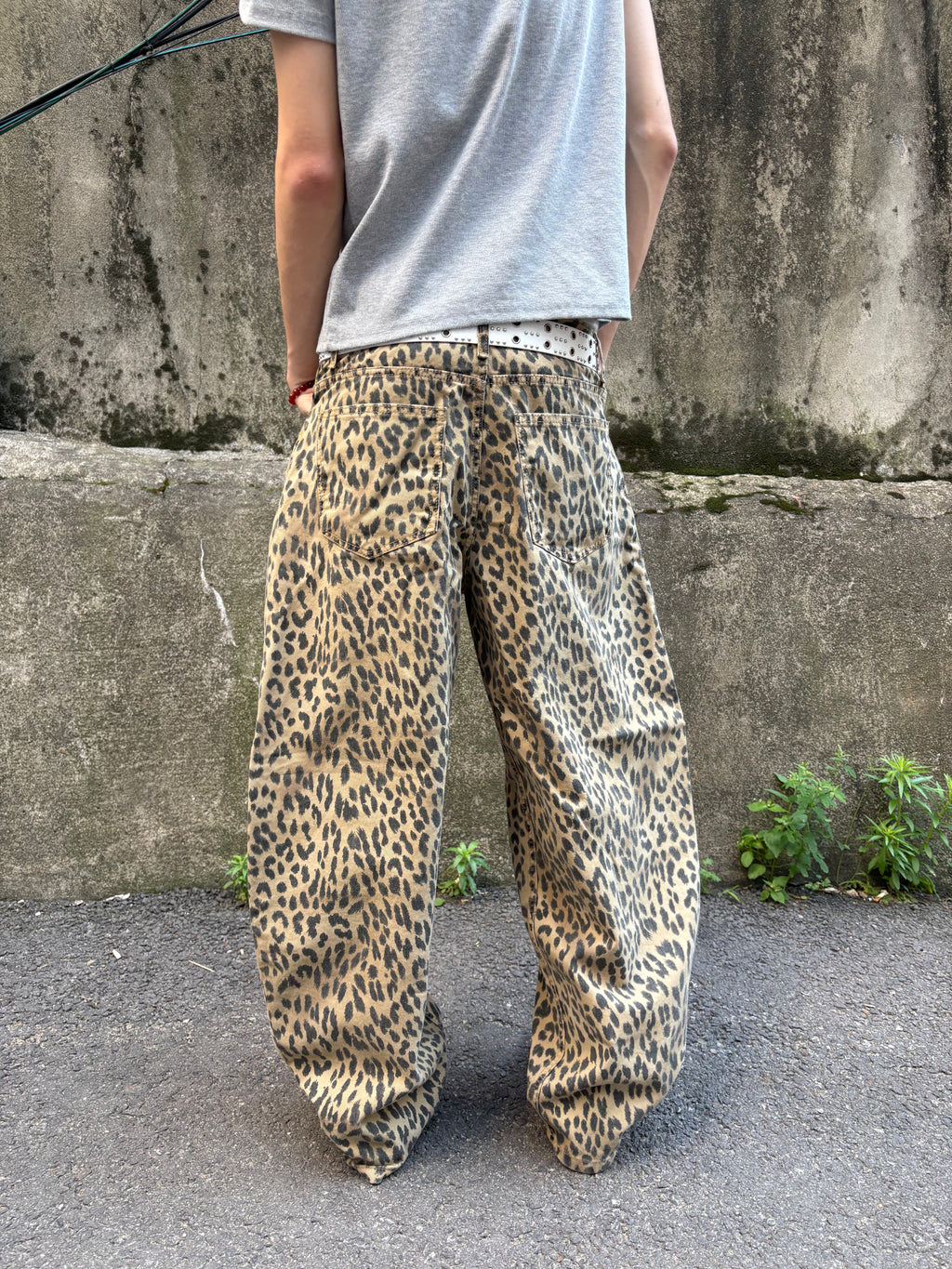 Washed Leopard Wide Cotton Pants