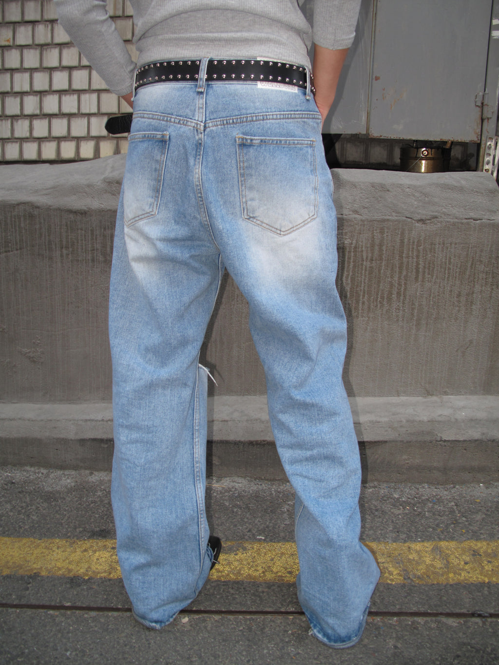 Distressed Knee-Cut Light-Wash Bootcut Jeans