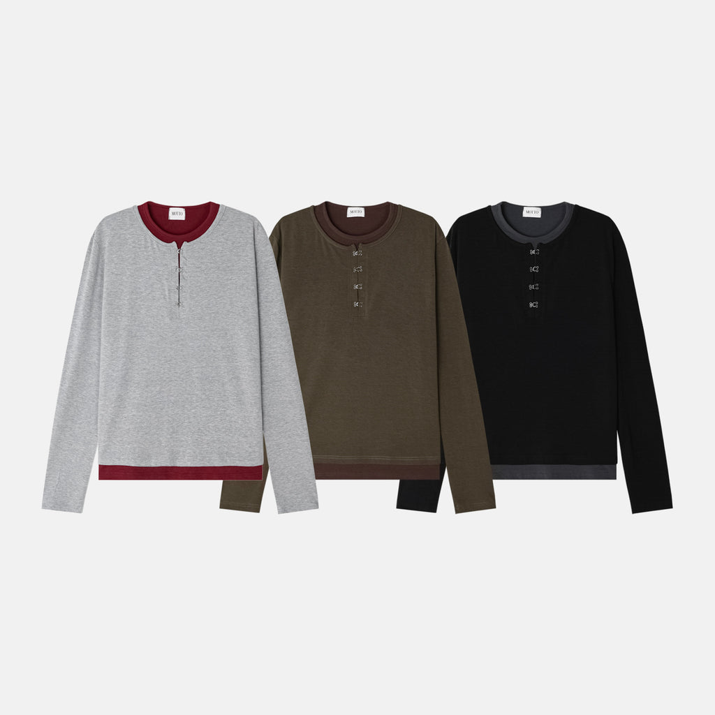 Buckle-Detail Layered Long Sleeve Top