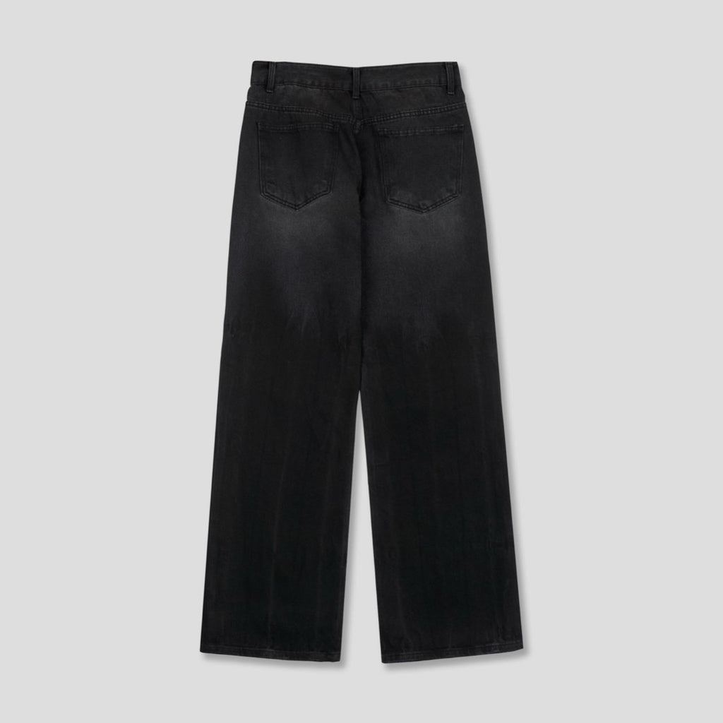 Distressed Washed Black Wide-Flare Jeans
