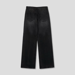 Distressed Washed Black Wide-Flare Jeans