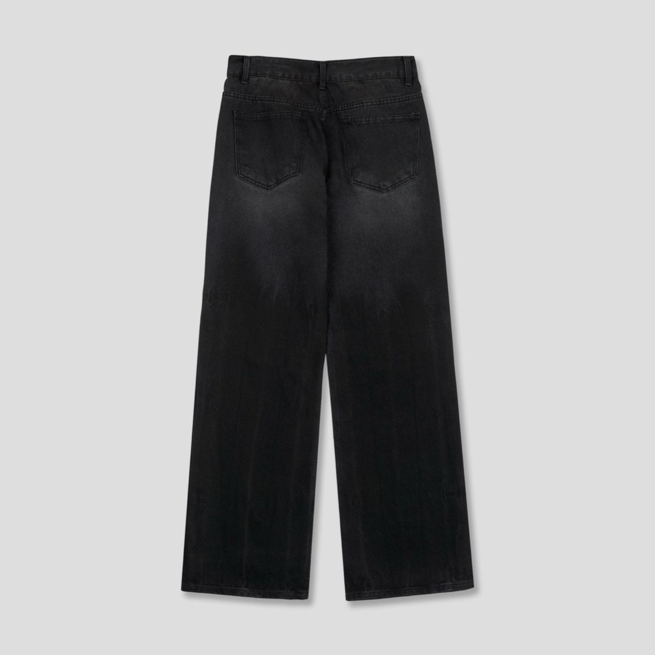 Distressed Washed Black Wide-Flare Jeans