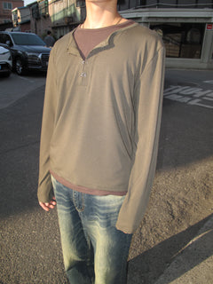 Buckle-Detail Layered Long Sleeve Top