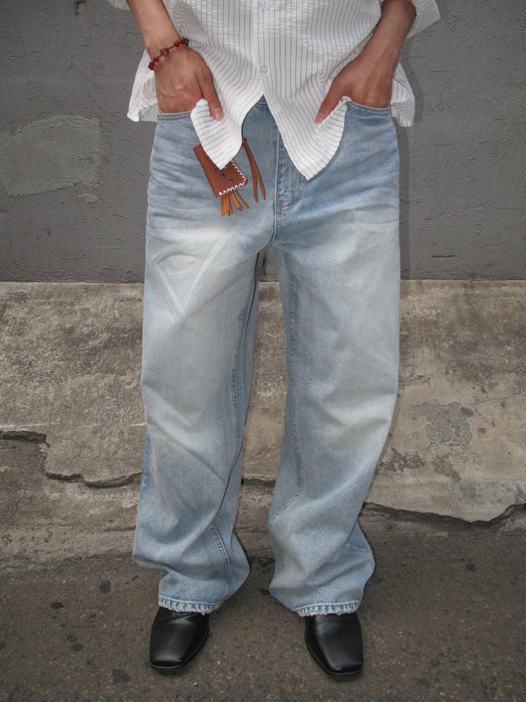 Washed Wide-Leg Denim Pants