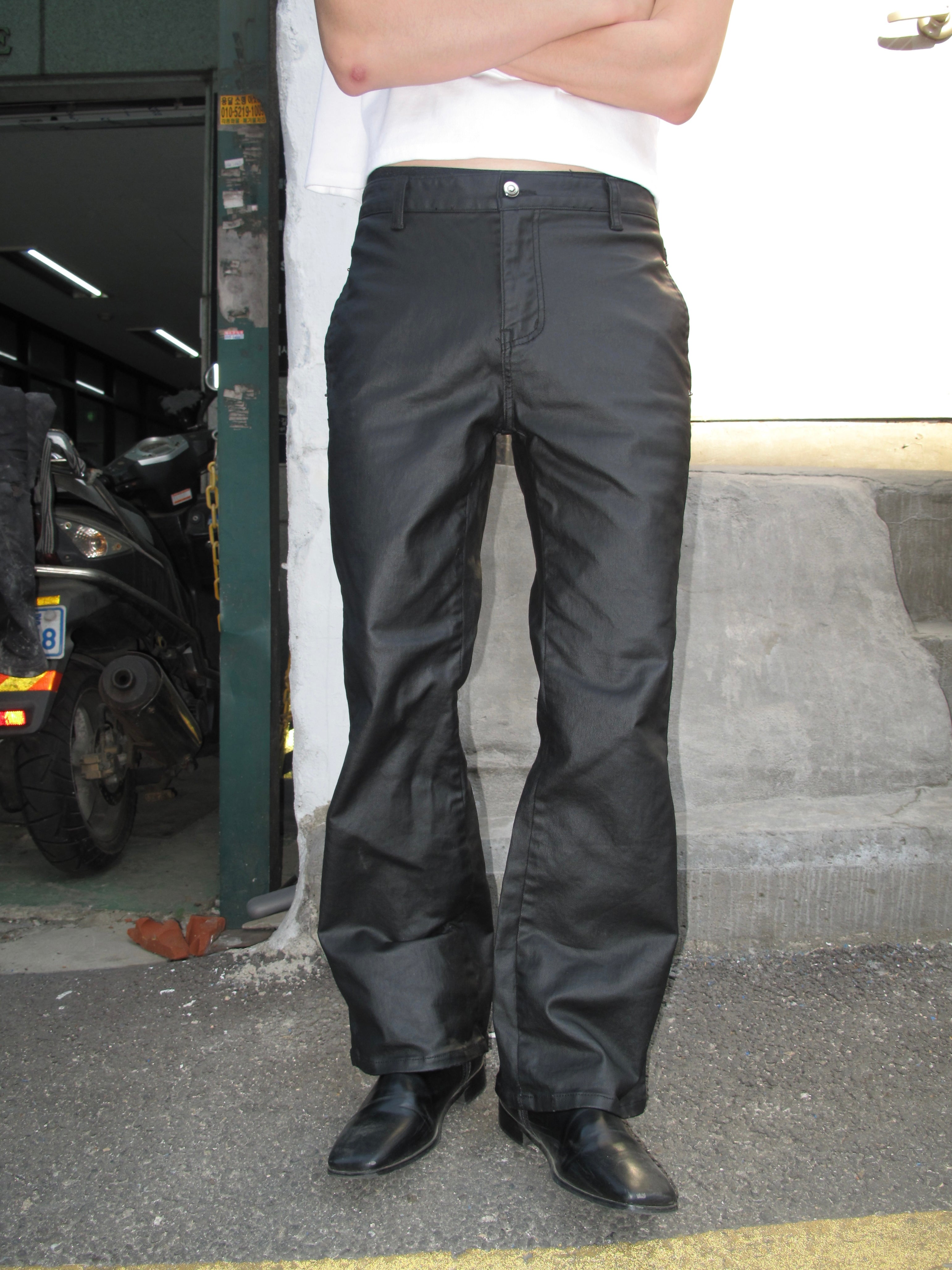 Coated Black Slim-Flare Jeans