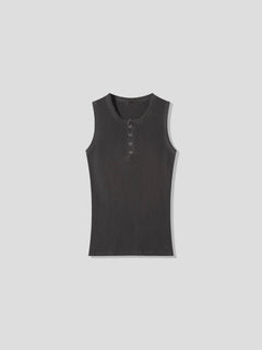 Pigment-Washed Ribbed Henley Tank Top