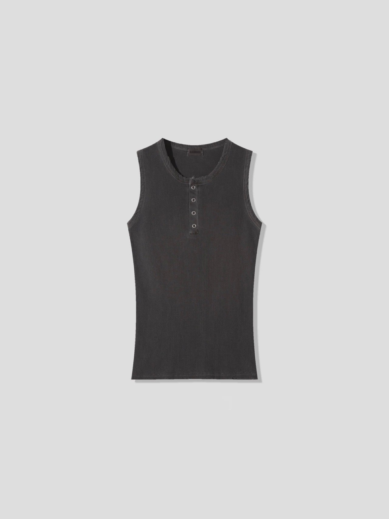 Pigment-Washed Ribbed Henley Tank Top