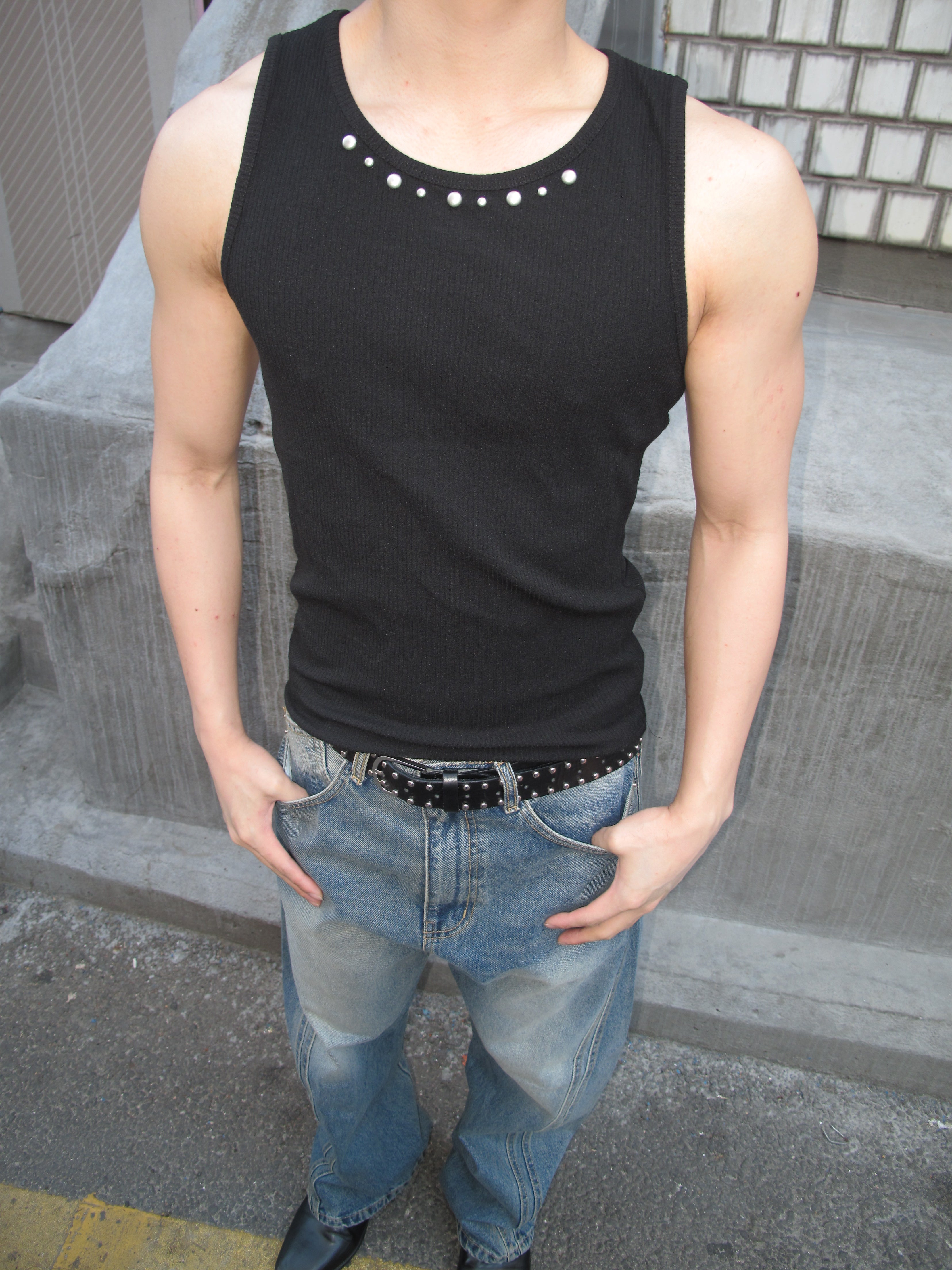 Studded Ribbed Sleeveless Tank Top