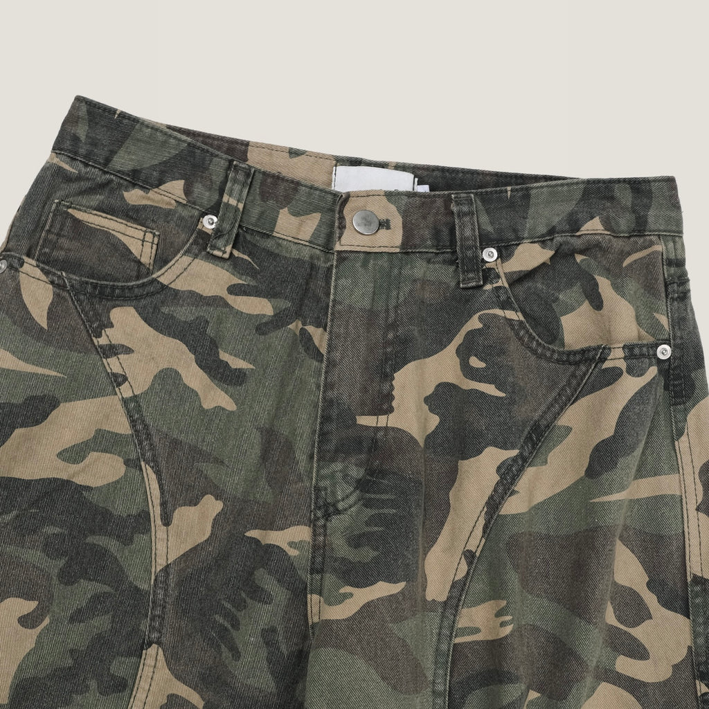Washed Camo Panel Cargo Pants