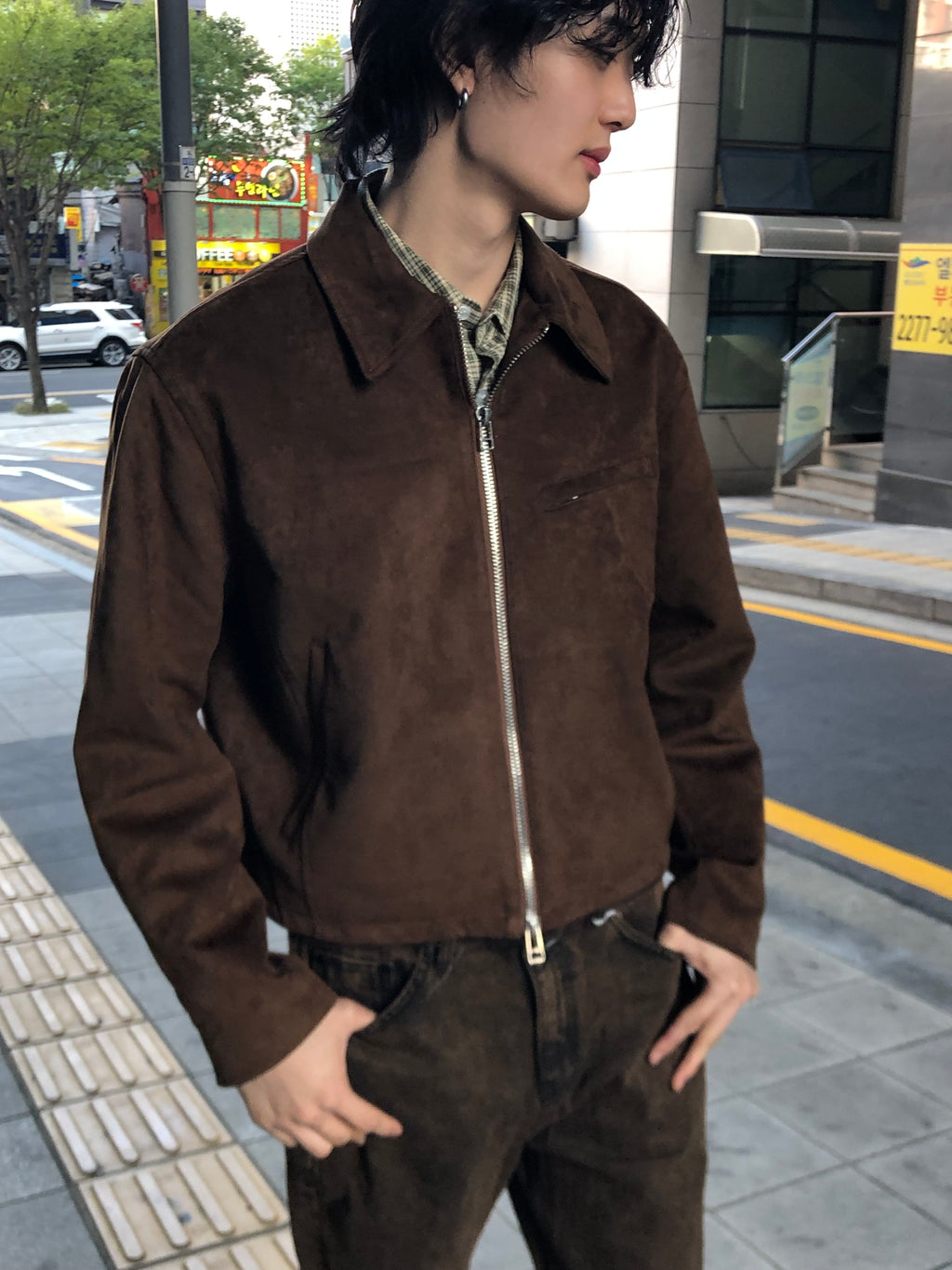 Faux Suede Cropped Zip Jacket