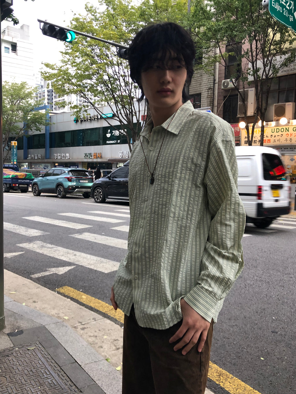 Taupe Seersucker Stripe Shirt