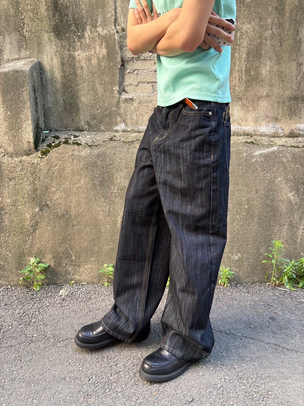 Script-Embroidered Selvedge Jeans