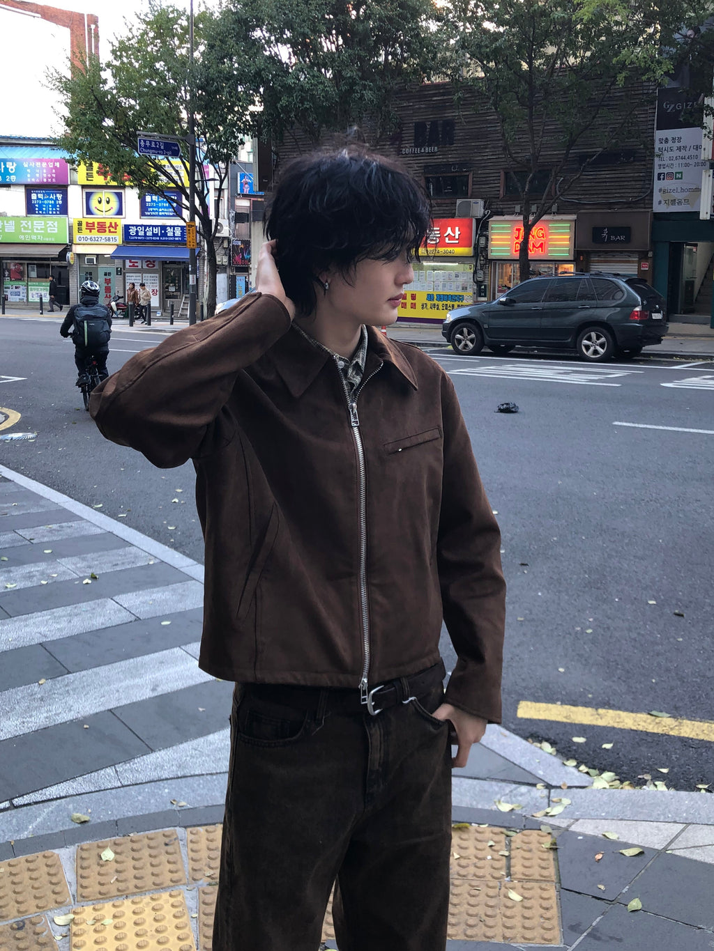 Faux Suede Cropped Zip Jacket